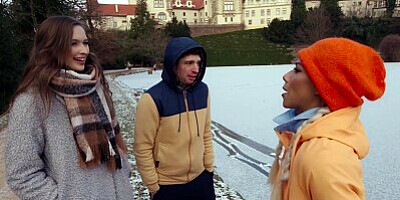 VIP4K. Met an innocent couple by the lake, worked hard on showing the girl what wild threesome is