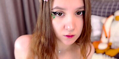 Cute hottie in white skirt suck huge dildo while I fuck her 4K