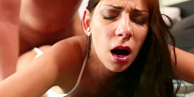 Brown-haired Cutie Sucks Lovers Tool And Rides It With Her Panties On