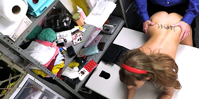 This horny babe was caught stealing and everyone is mad