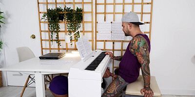 ...Nerdy ebony Barbie Rous gets properly fucked by her tattooed piano tutor...