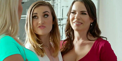 Lesbian milfs fuck neighbor with strapon