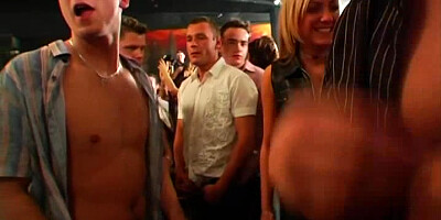 Slutty party chicks sucking dicks in club