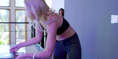 Cute teen Ember Snow licked by Britt Blair pierced tongue