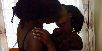 Horny Nubian Lesbians Fuck Their Wet Black Pussy With Huge Double Dildo