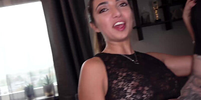 Double penetration with young babe taking fat cocks inside