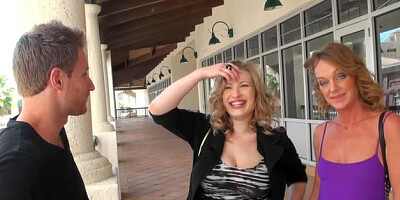 MILFHunter: European Vicky Vixen and Tayler blowjobs in public