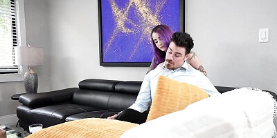 Awesome purple-haired chick Val Steele screwed by white penis