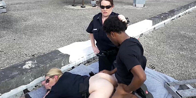 Kinky MILF policewoman eaten out in IR outdoor threesome