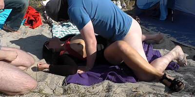 Slutwife Marion bareback gangbang on the beach in Summer 2016