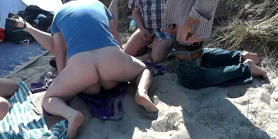 Slutwife Marion bareback gangbang on the beach in Summer 2016