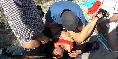 Slutwife Marion bareback gangbang on the beach in Summer 2016
