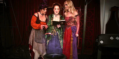 Summer Hart and Audrey Madison seduce a young lad into fucking together with Emmy Demure