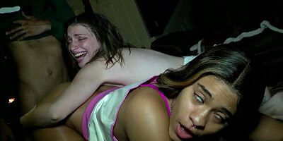 ...Young neighbors Dezirae and Simone compete for a stallion's cock...