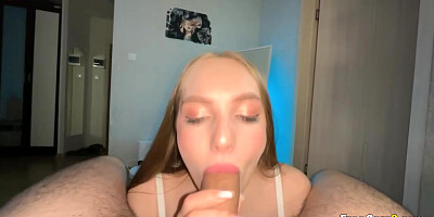 Curvy Blue Eyed Babe Sucking Thick Cock