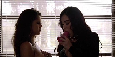 Selena Santana and Sophia Leone get freaky in the bathroom