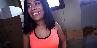 Natural tits babe Monica Asis deepthroats producers big cock