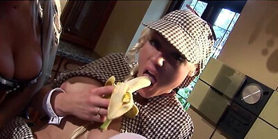 Lesbian Sherlock With Big Fake Boobs Fucks The Maid With Bananas And Her Tongue