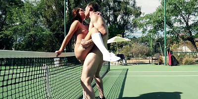 ...Sexy tennis babe Ariana Grand gets fucked on court...
