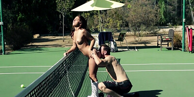 ...Sexy tennis babe Ariana Grand gets fucked on court...