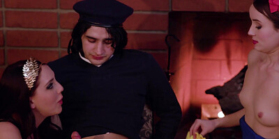 Petite teen Maria Kazi and MILF Nickey Huntsman moan while fucking in a hardcore threeway