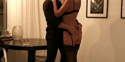 Blonde girl in high heels satisfied in both her holes
