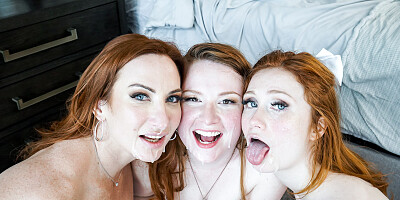 ...Sophia Locke, Scarlet Skies and Yaya Gingersnatch take turns getting their wet holes drilled...