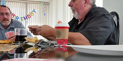 Old man fucks a seductive young babe for his birthday