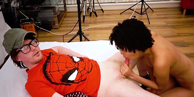 Beautiful ebony Jade Jenson ball licking and cock sucking