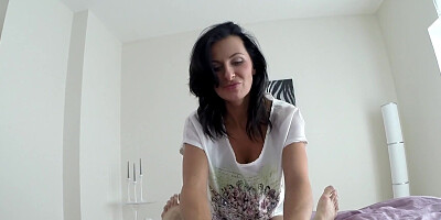 ...Raven-haired MILF Lara blows and rides her cocky lover in POV...