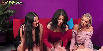 Brit Cfnm Femdoms Give Group Hj Till Cum