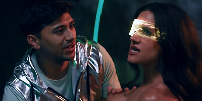 Brunette stepmom fucking her son in a sci-fi porn movie