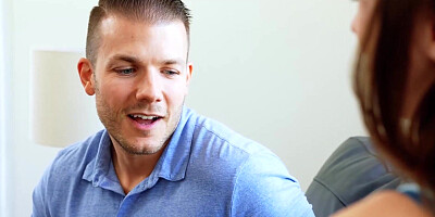 The natural huge tits of Jackie Hoff get titty fucked by a throbbing sword