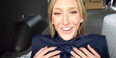 Dirty blonde fucking with co-worker in a warehouse