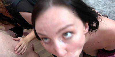 ...Two sluts Bella and Eveline suck multiple cocks...