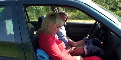 He is banging one very old blonde granny roadside