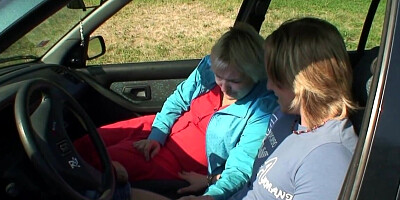 He is banging one very old blonde granny roadside