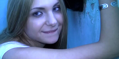 Hot European darling enjoys two big dicks in the changing room