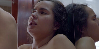 Girl moans loud because she is tired of shower and wants sex