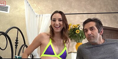 Family Strokes - Horny Slender Girl Swallows Her Step Daddy's Huge Dick On Live Stream For Money