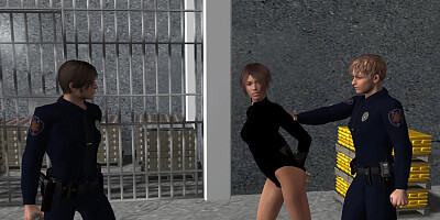 3D Babe Takes it in All Holes From Two Studs