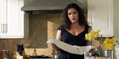 Dominant black cock claims her holes in the kitchen