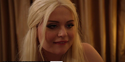 Busty Blonde newbie London Laurent takes on pilot's big dick