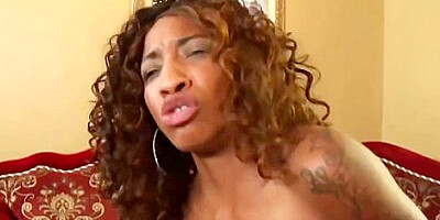 Ebony Face Plastered With White Guy Cum