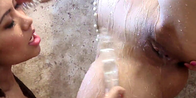 Lesbian shower thots fucking each other with sexy toys