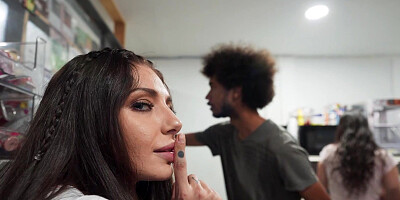 ...Brenna Mckenna gets fucked from behind after sucking rock hard cock...