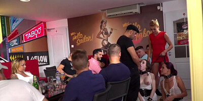 Two sex slaves fucked in public