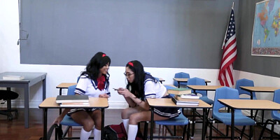 TinyAsianPussy.com - Asian schoolgirls pleasure teacher's cock hard for a facial reward