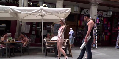 Blonde Wrapped In Plastic In Public With Antonio Ross, Steve Holmes And Tina Kay