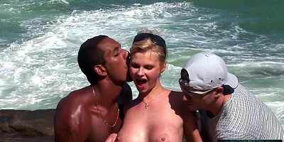 Beautiful Threesome Sex With Double Penetration On The Cliff By The Sea